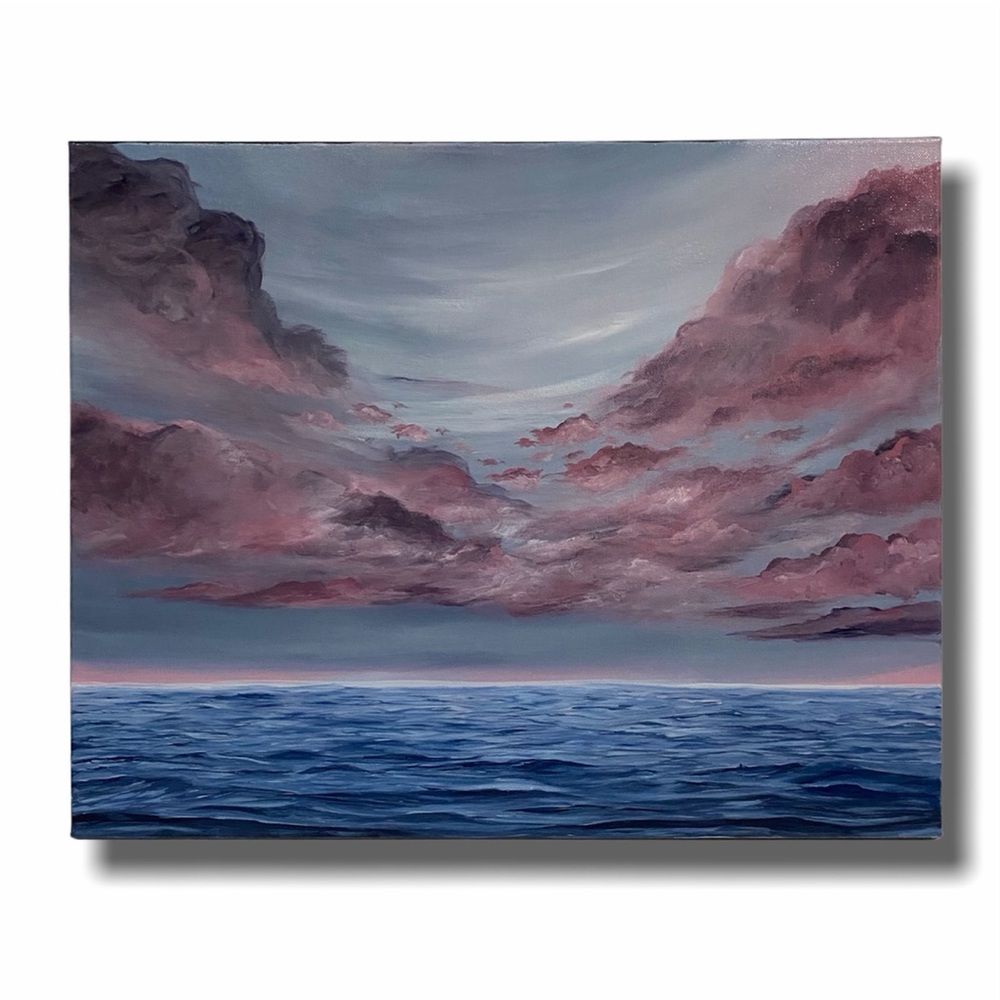 Original ocean painting, original clouds painting
